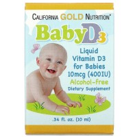 California Gold Nutrition, жидкий витамин D3 для детей, 10 мкг (400 МЕ), 10 мл (..