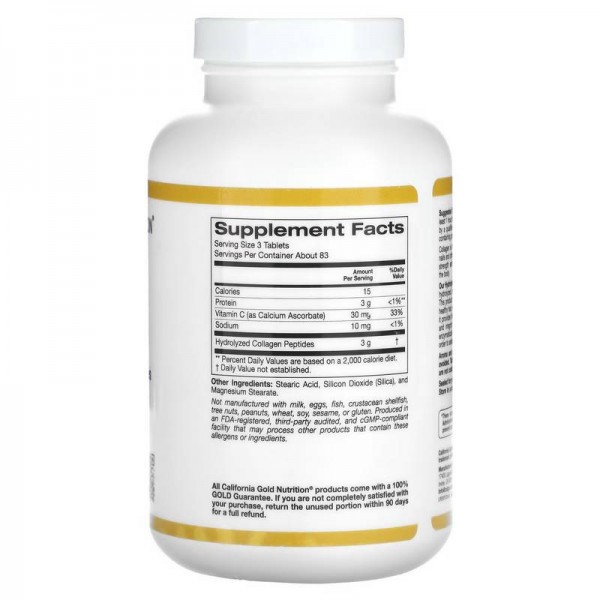 California Gold Nutrition, пептиды гидролизованного коллагена с витамином C, тип 1 и 3, 250 таблеток
