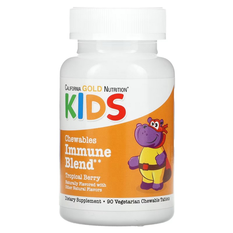 California Gold Nutrition, Chewable Immune Blend For Children, Natural Tropical Berry Flavor, 90 Vegetarian Tablets