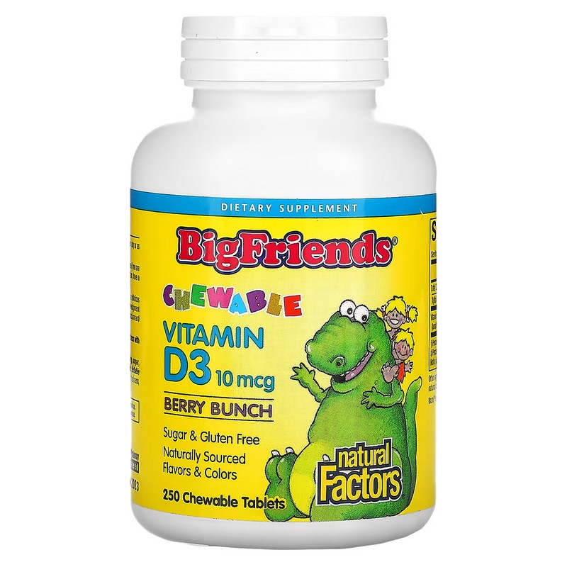 Natural Factors, Big Friends, Chewable Vitamin D3, Berry Bunch, 10 mcg, 250 Chewable Tablets