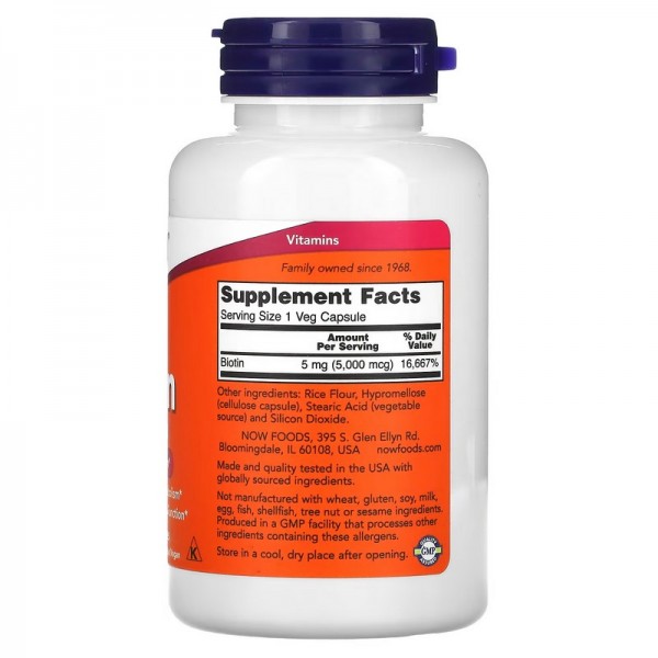 NOW Foods, Biotin, 5,000 mcg, 120 Veg Capsules