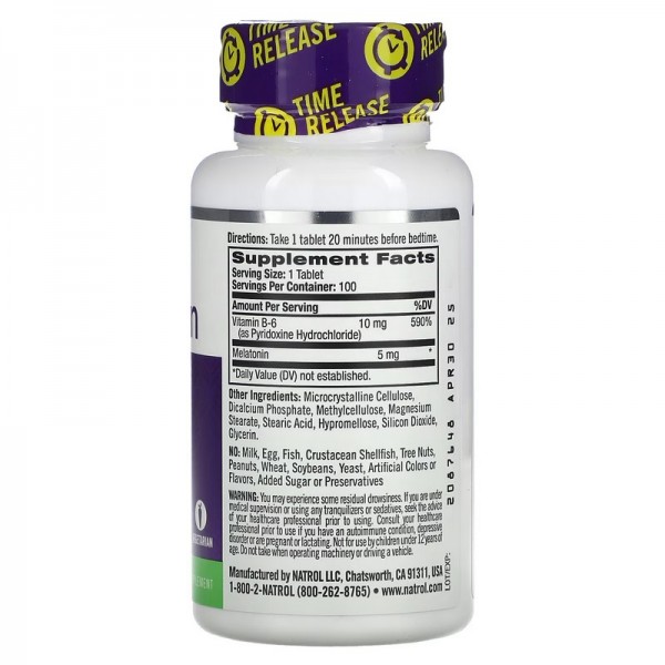 Natrol, Melatonin, Time Release, Extra Strength, 5 mg, 100 Tablets