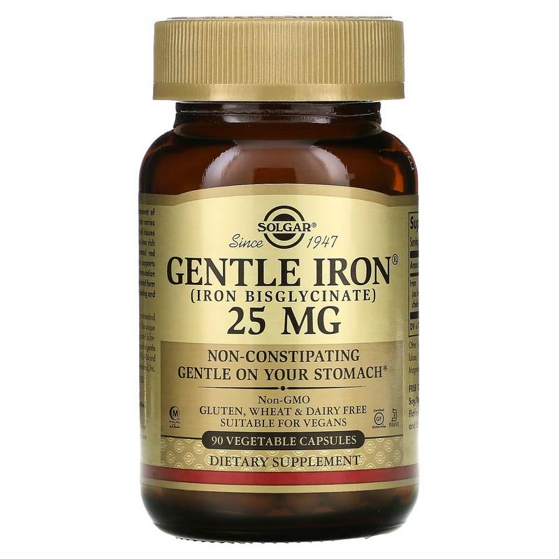 Solgar, Gentle Iron, 25 мг, 90 растительных капсул