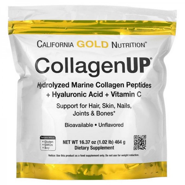 California Gold Nutrition, CollagenUP, гидролизованные пептиды морского коллагена с гиалуроновой кислотой и витамином C, с нейтральным вкусом, 464 г (16,37 унции)
